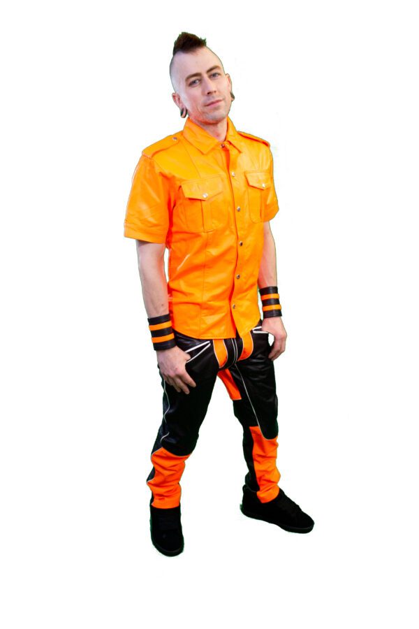 Orange leather shirt and pants