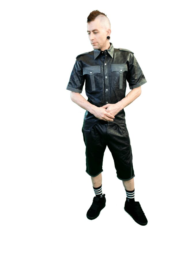 leather shirt with colored pockets - front