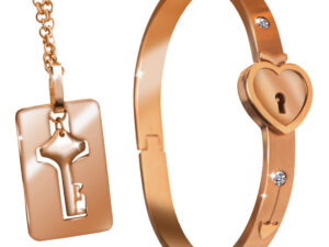 Cuffed Locking Bracelet and Key Necklace - Rose Gold